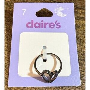 Claire's Hematite Open Heart Ring Sz 7